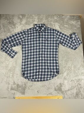 Peter Millar Mens Blue Plaid Long Sleeve Button Down Shirt RN100308 Sz M